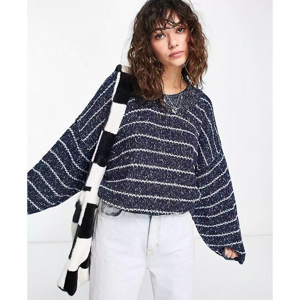 Free People Womens Starlight Pullover Sweatshirt Blue Star Combo